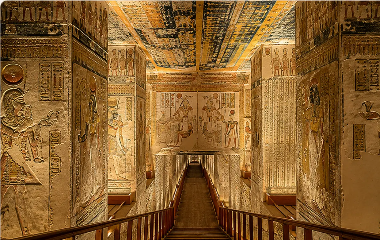 Beschilderde gang in een koningsgraf in het Dal der Koningen bij Luxor